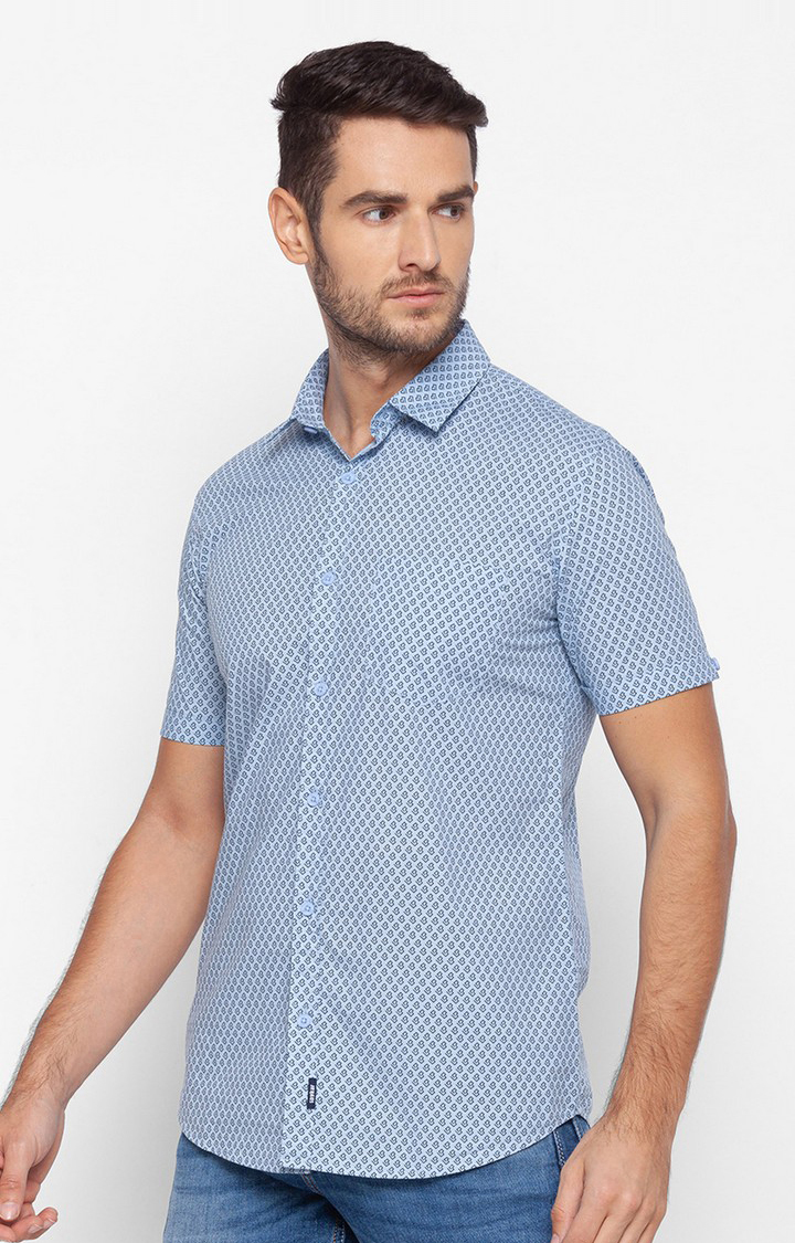 Men's Blue Cotton Printed Casual Shirts
