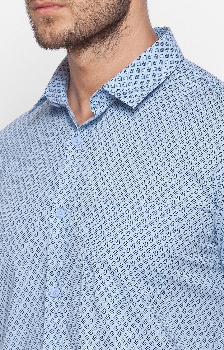 Men's Blue Cotton Printed Casual Shirts