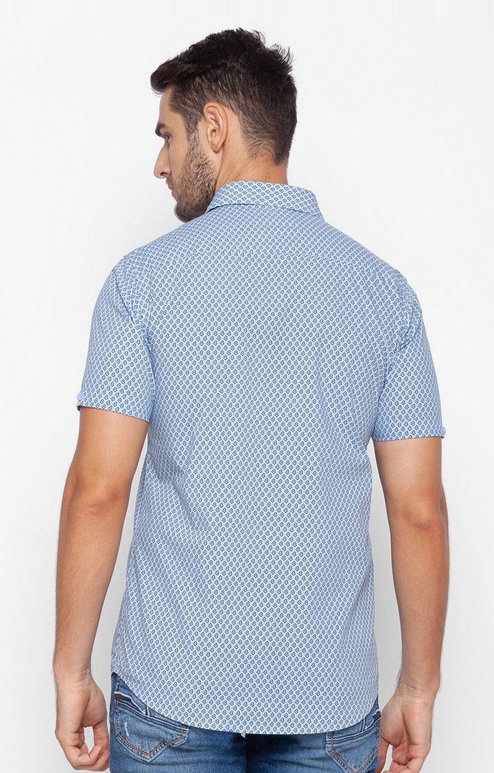 Men's Blue Cotton Printed Casual Shirts