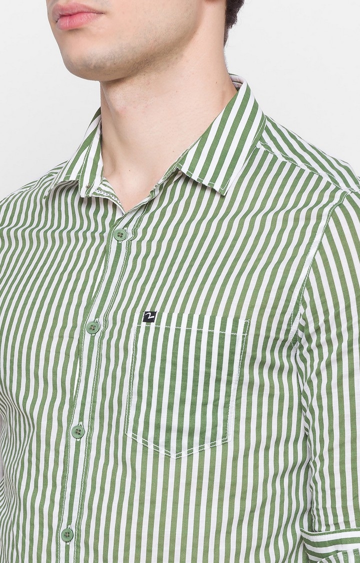 spykar | Men's Green Cotton Striped Casual Shirts 4