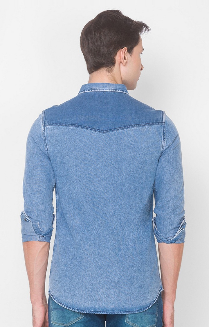Spykar | Men's Blue Cotton Solid Casual Shirts 3