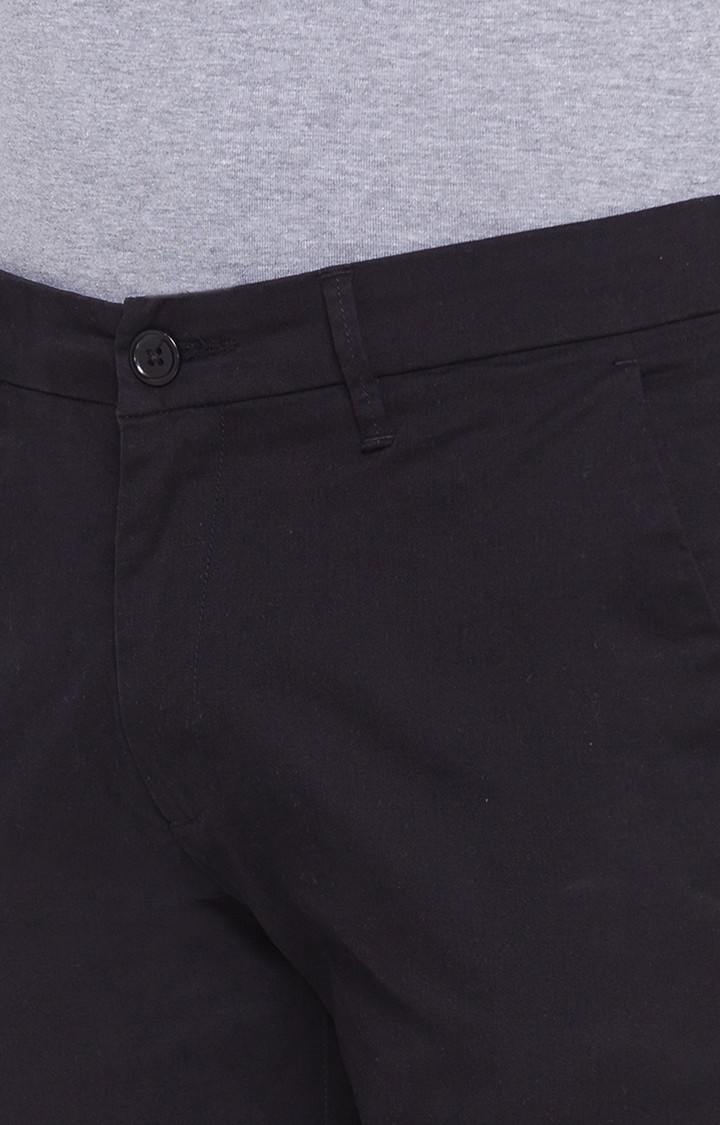 Men's Black Cotton Solid Trousers