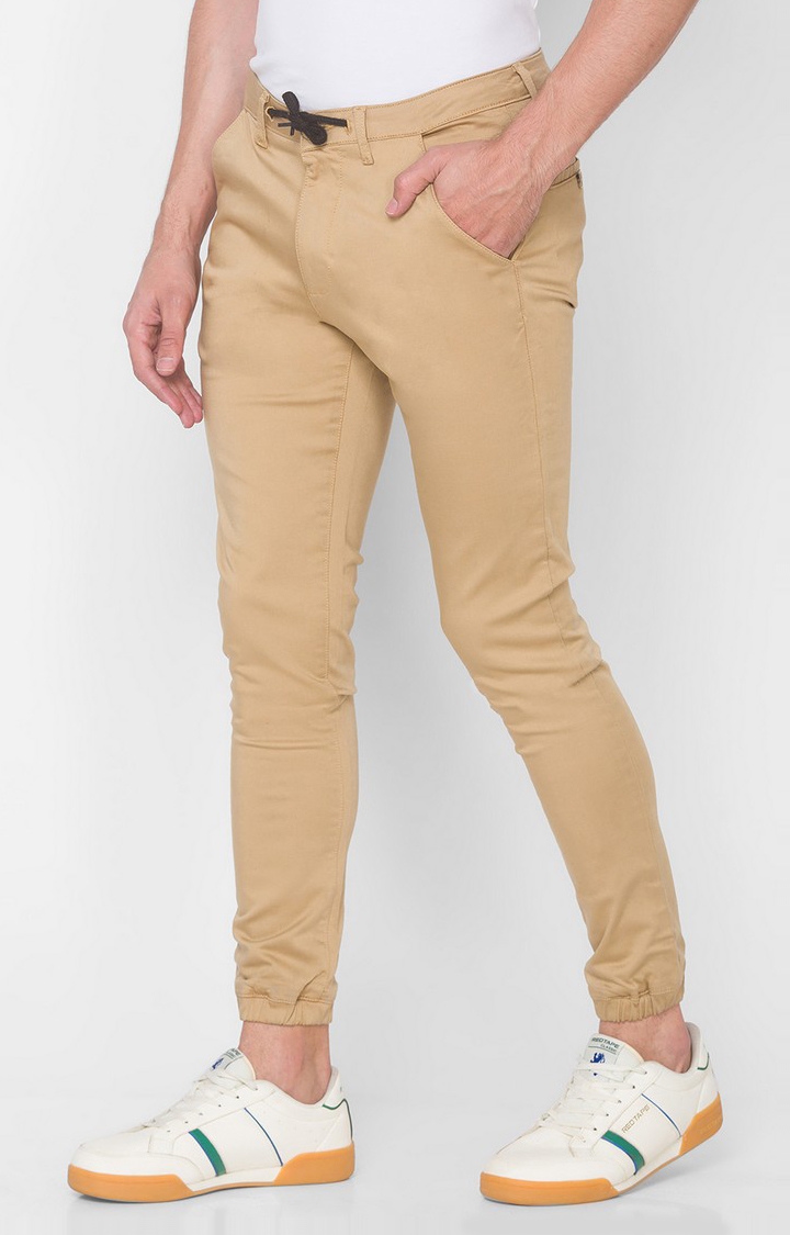 spykar | Men's Yellow Cotton Solid Trousers 2