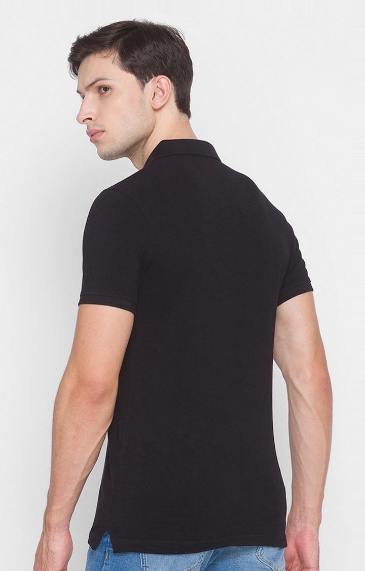 spykar | Spykar Black Cotton Slim Fit Polo T-Shirt For Men 3