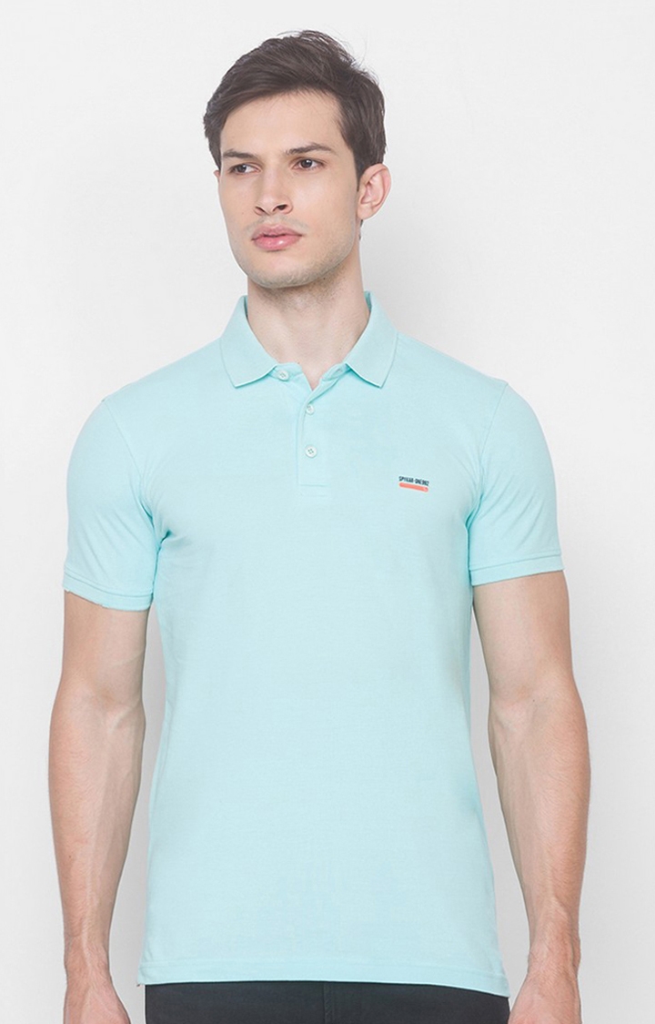 spykar | Spykar Blue Cotton Slim Fit Polo T-Shirt For Men 0