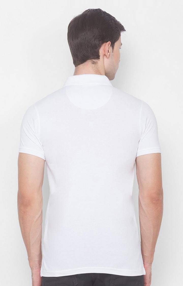 Spykar White Cotton Slim Fit Polo T-Shirt For Men