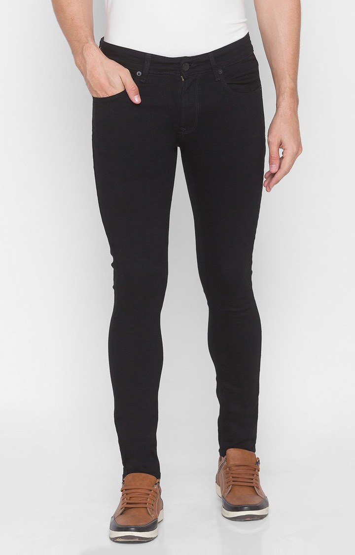 Men's Black Cotton Solid Skinny Jeans