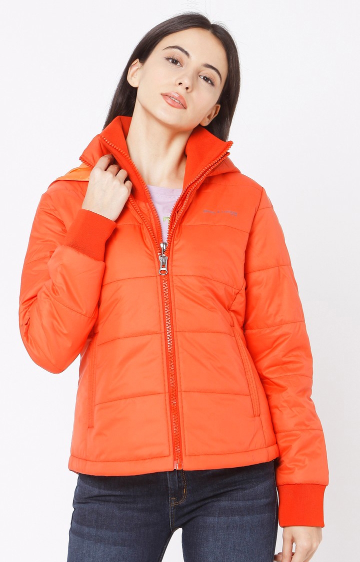 spykar | Spykar Orange Polyester Regular Fit Bomber Jackets For Women 0