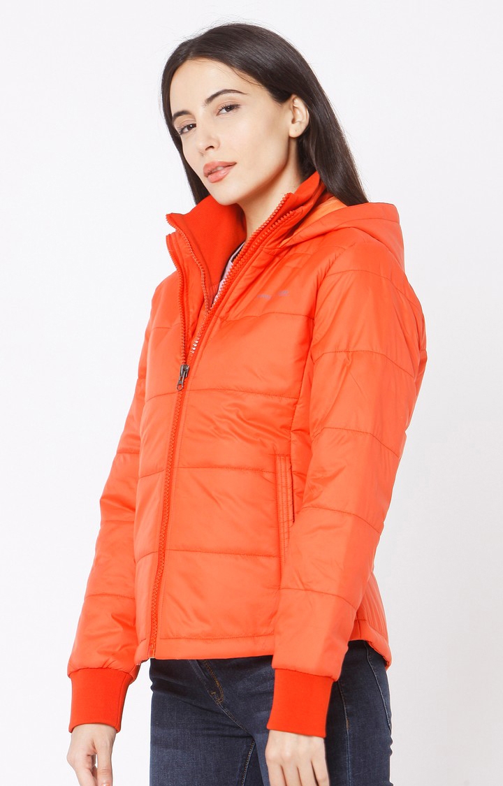 spykar | Spykar Orange Polyester Regular Fit Bomber Jackets For Women 2