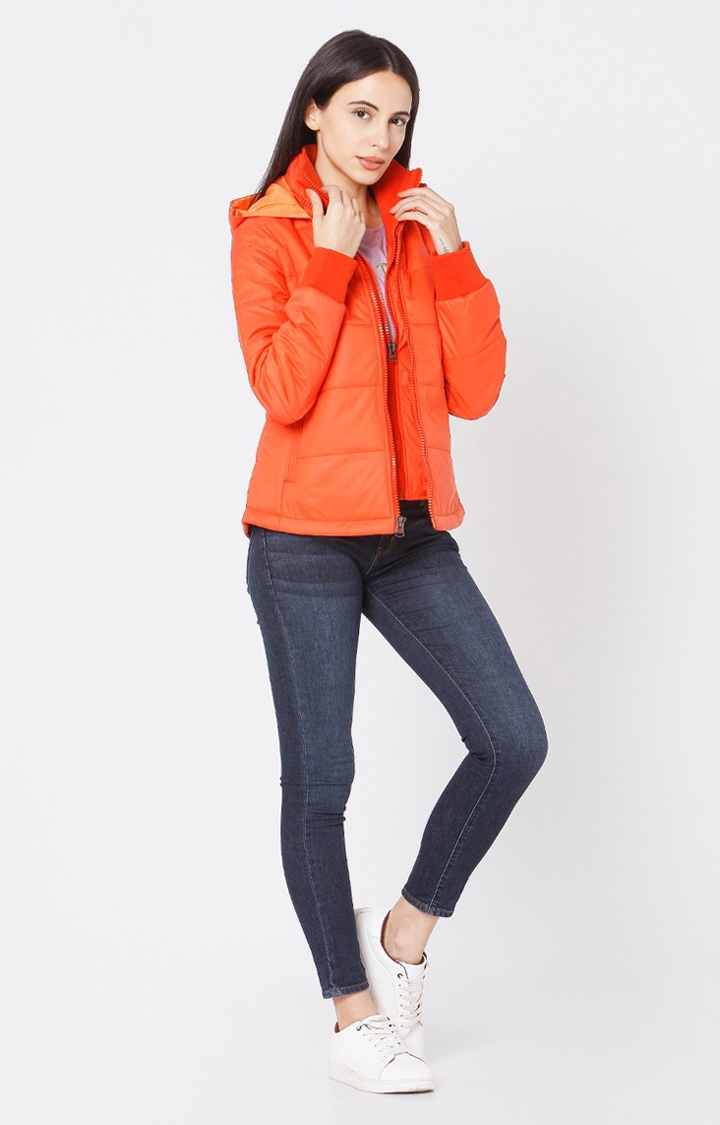 spykar | Spykar Orange Polyester Regular Fit Bomber Jackets For Women 1