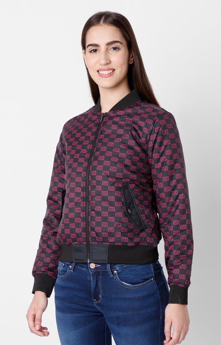 Spykar Pink Cotton Regular Fit Bomber Jackets For Women