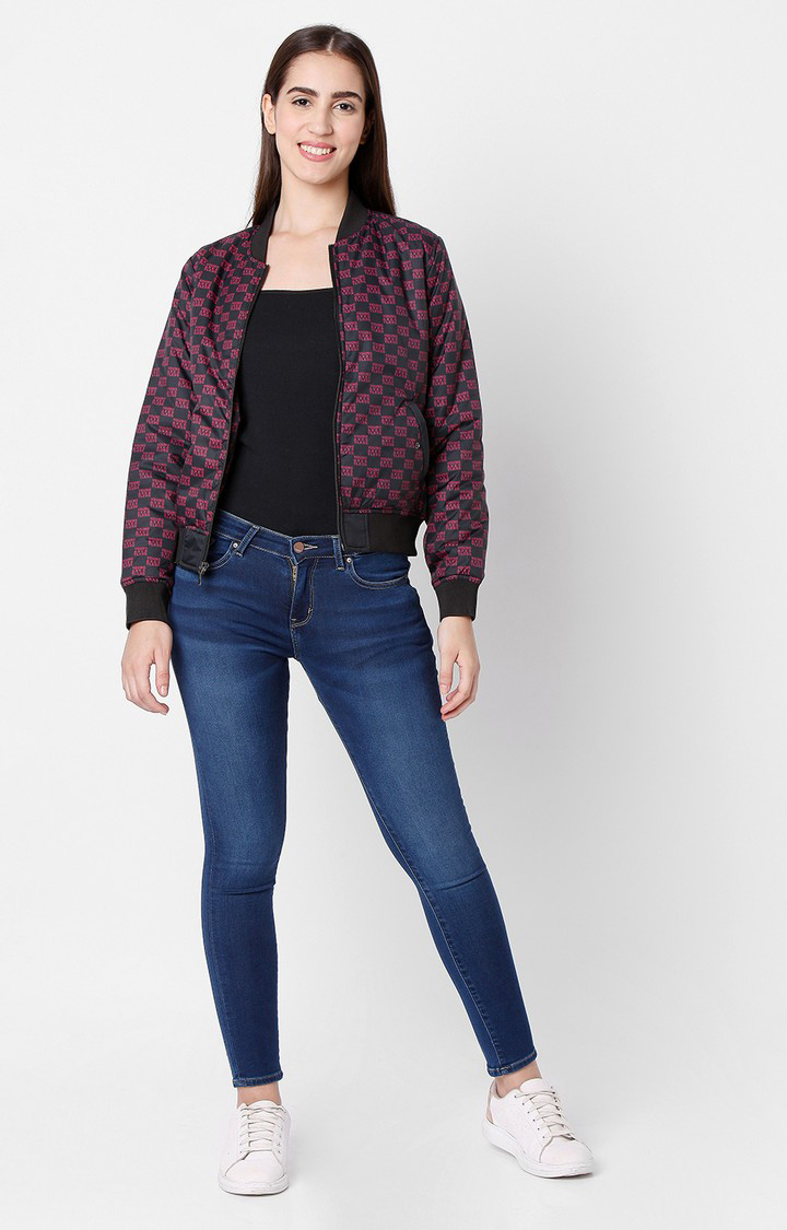 Spykar Pink Cotton Regular Fit Bomber Jackets For Women