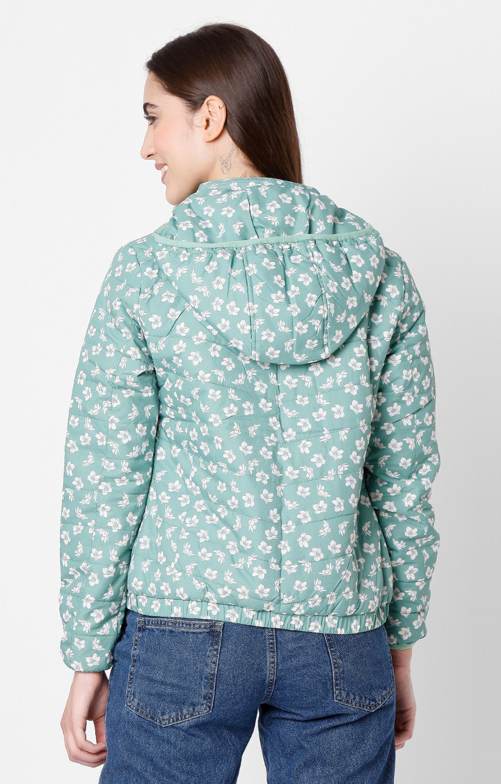 Spykar Green Cotton Regular Fit Bomber Jackets For Women