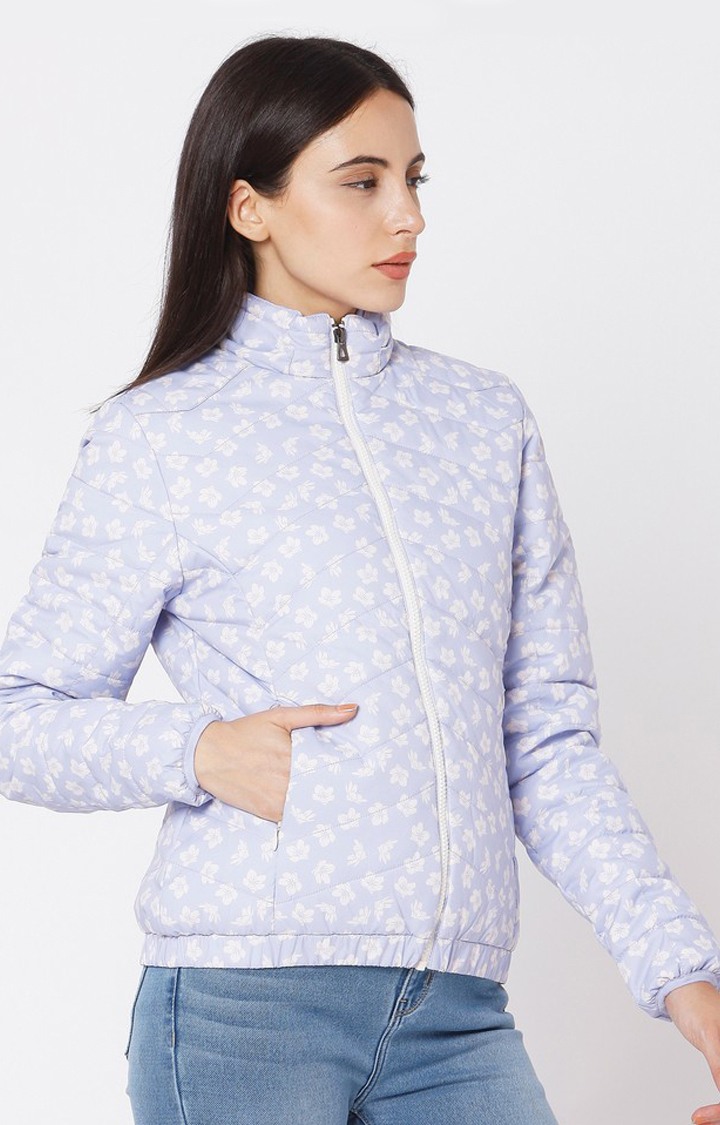 Spykar Purple Cotton Regular Fit Bomber Jackets For Women