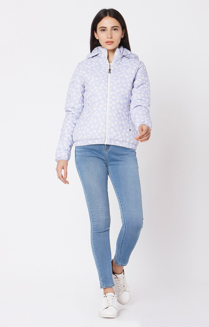 Spykar Purple Cotton Regular Fit Bomber Jackets For Women