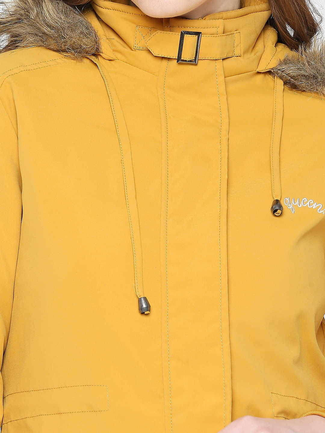 Spykar | Spykar Women Mustard Nylon Slim Fit Hooded Jacket 4