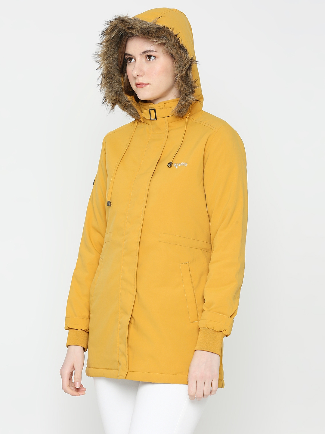 Spykar | Spykar Women Mustard Nylon Slim Fit Hooded Jacket 1