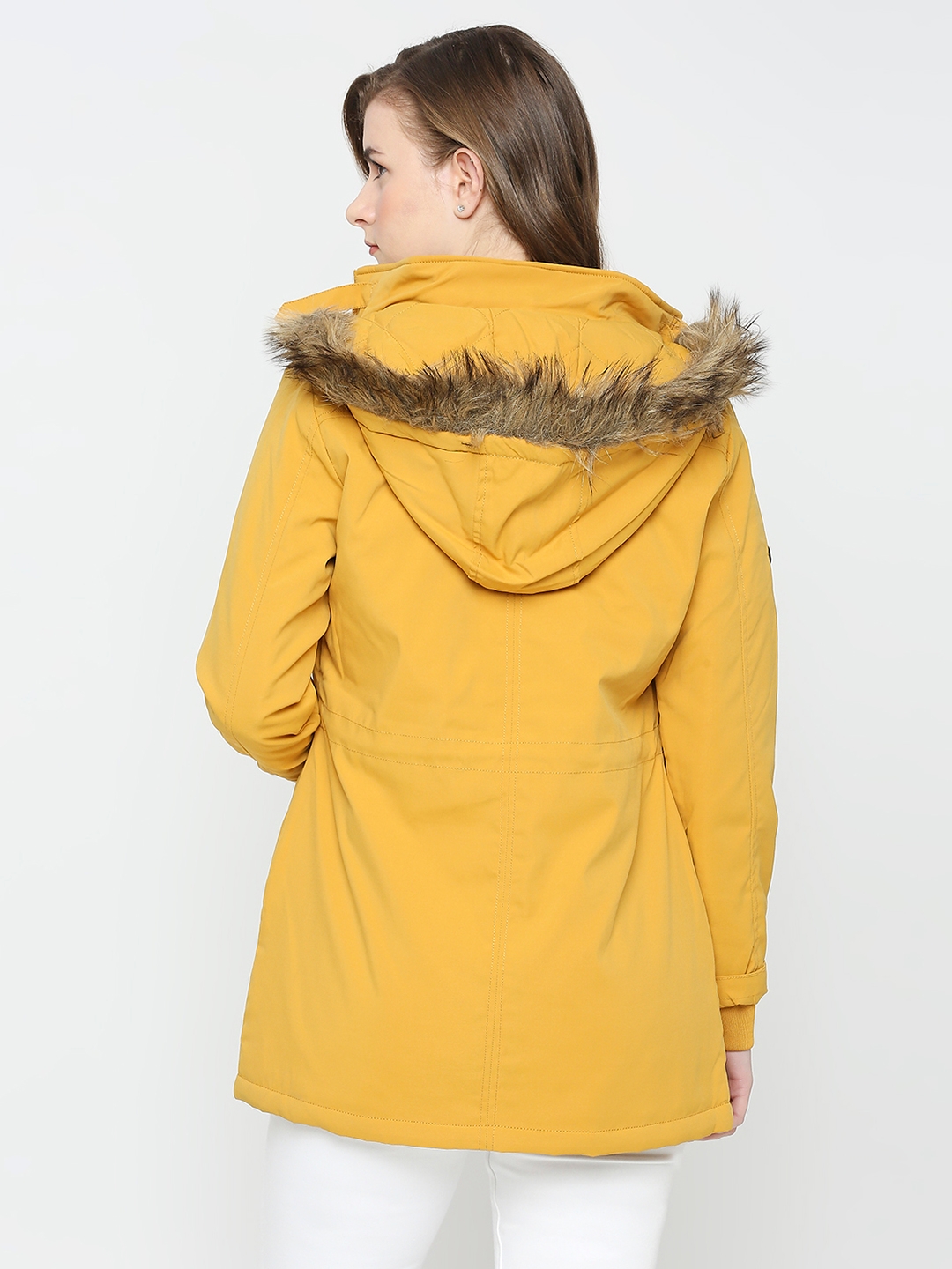 Spykar | Spykar Women Mustard Nylon Slim Fit Hooded Jacket 3