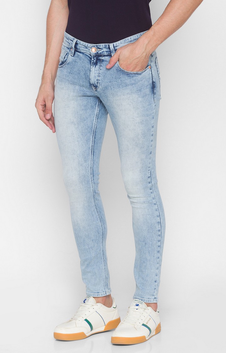 spykar | Men's Blue Cotton Solid Skinny Jeans 2