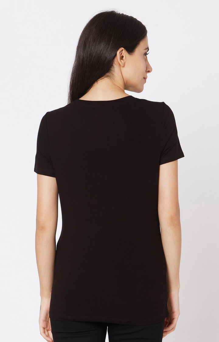 spykar | Spykar Black Cotton Slim Fit T-Shirt For Women 4