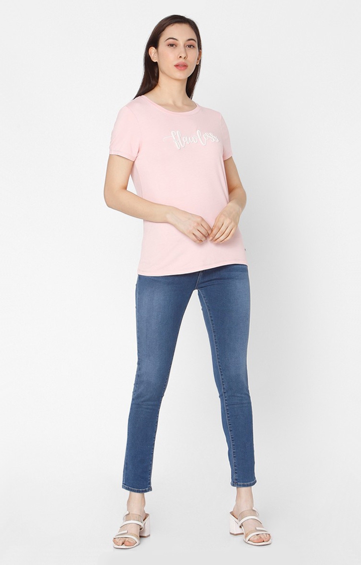 spykar | Spykar Pink Cotton Slim Fit T-Shirt For Women 1
