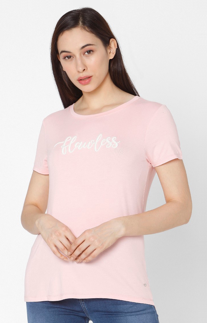 spykar | Spykar Pink Cotton Slim Fit T-Shirt For Women 0