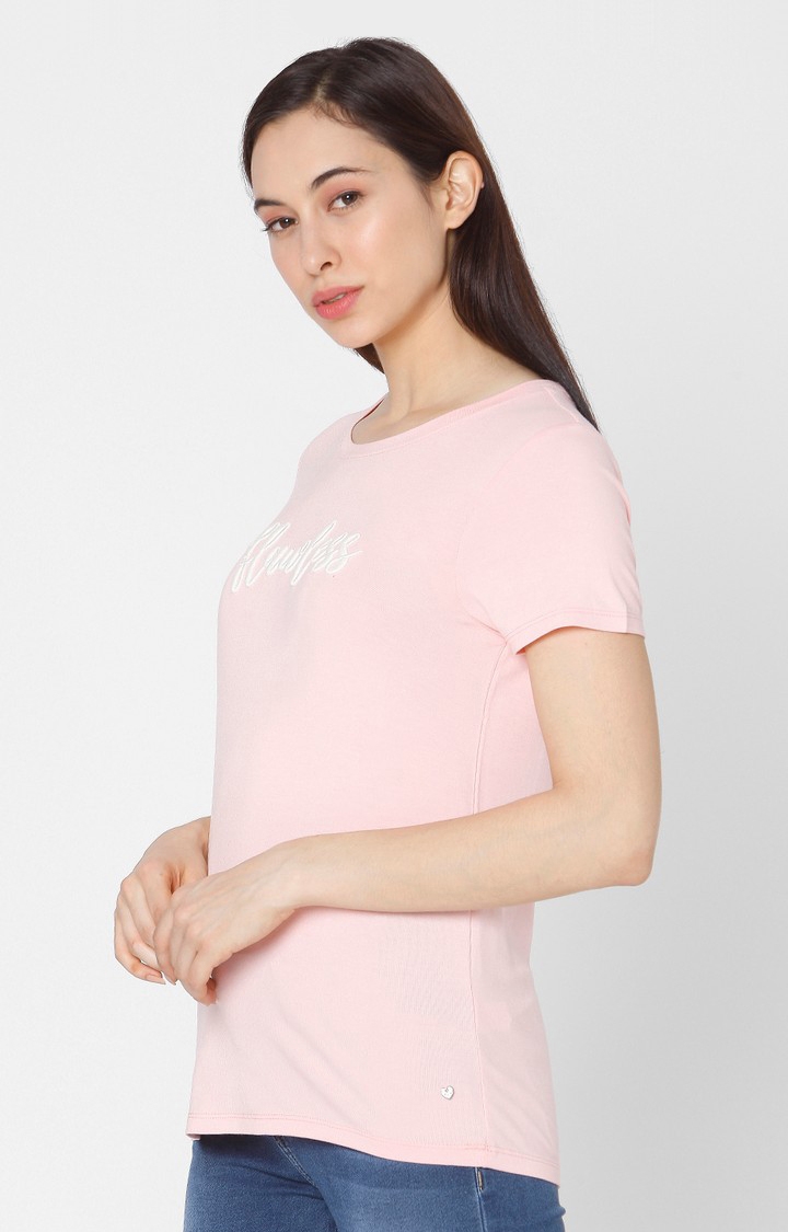 spykar | Spykar Pink Cotton Slim Fit T-Shirt For Women 2
