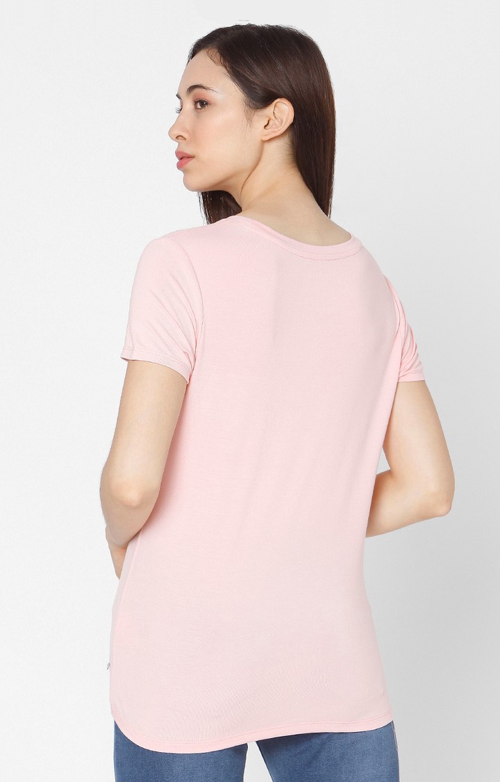spykar | Spykar Pink Cotton Slim Fit T-Shirt For Women 4