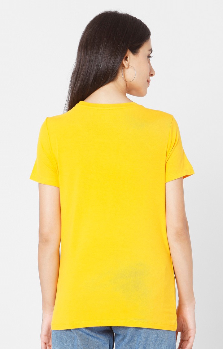 spykar | Spykar Yellow Cotton Slim Fit T-Shirt For Women 4