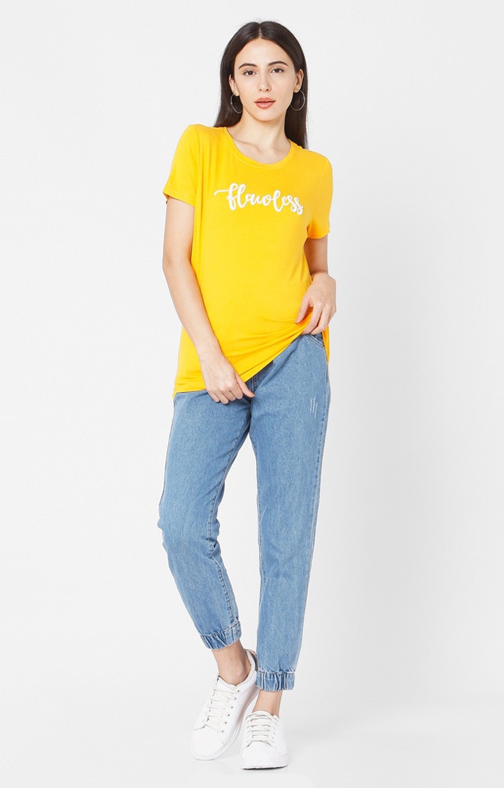 spykar | Spykar Yellow Cotton Slim Fit T-Shirt For Women 1