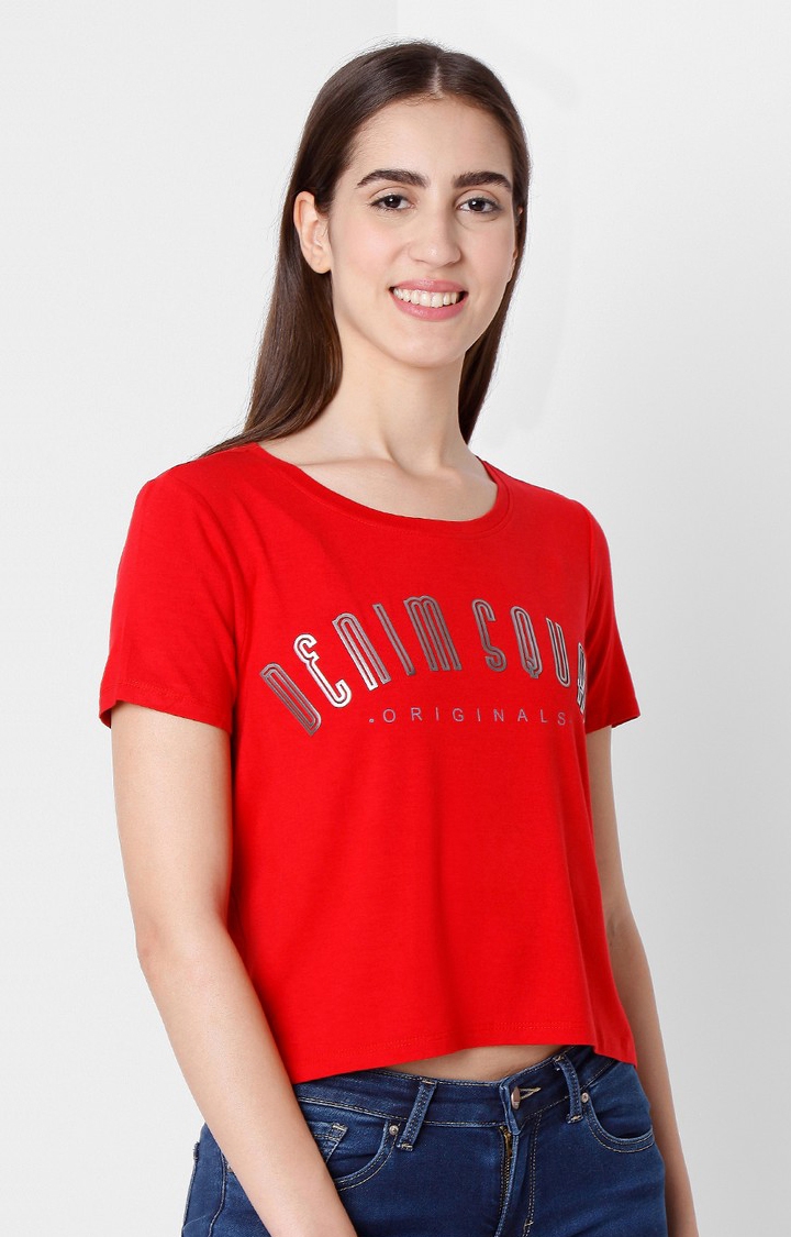 spykar | Spykar Red Cotton Slim Fit T-Shirt For Women 3