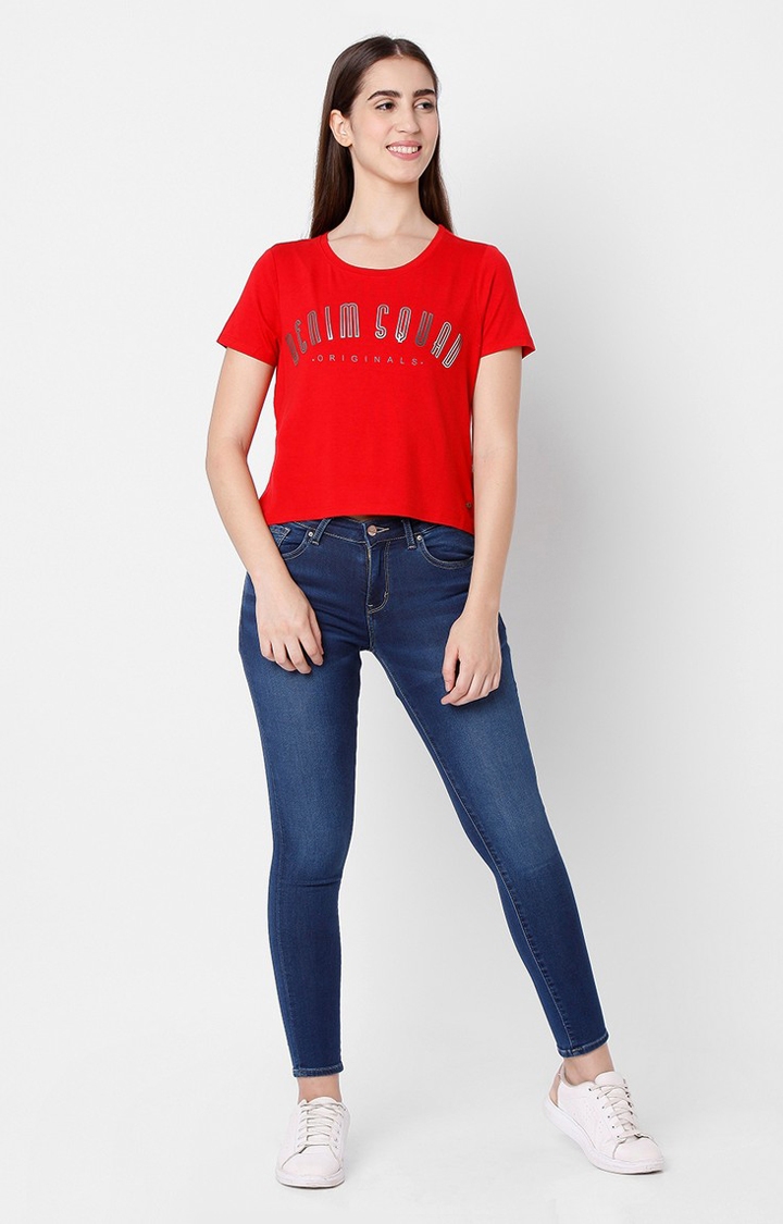 spykar | Spykar Red Cotton Slim Fit T-Shirt For Women 1
