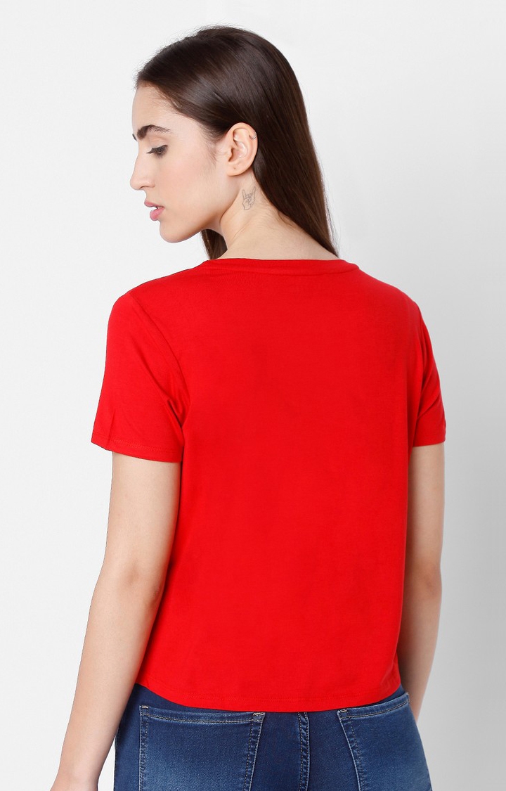 spykar | Spykar Red Cotton Slim Fit T-Shirt For Women 4