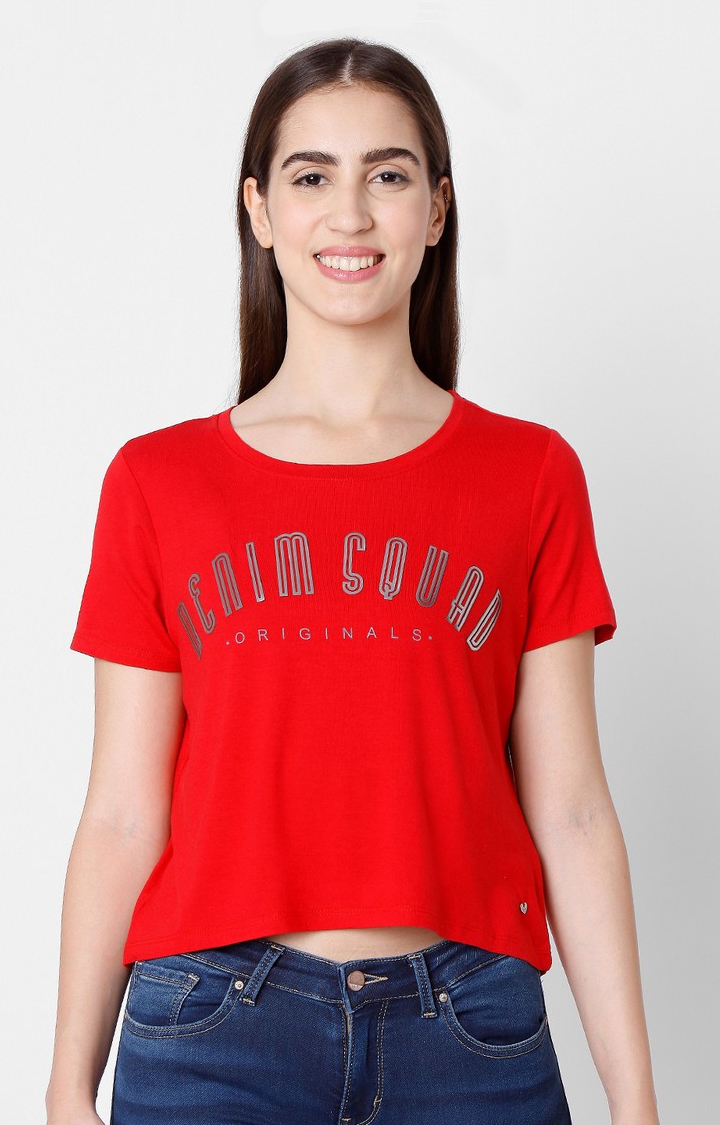 spykar | Spykar Red Cotton Slim Fit T-Shirt For Women 0