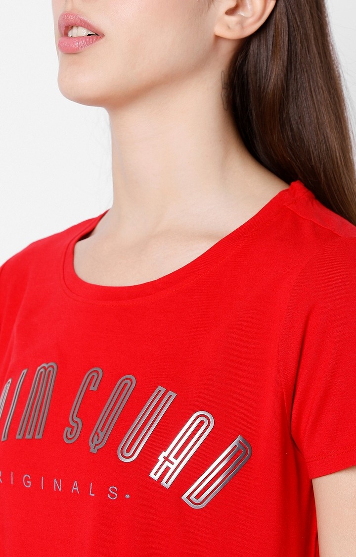 spykar | Spykar Red Cotton Slim Fit T-Shirt For Women 5