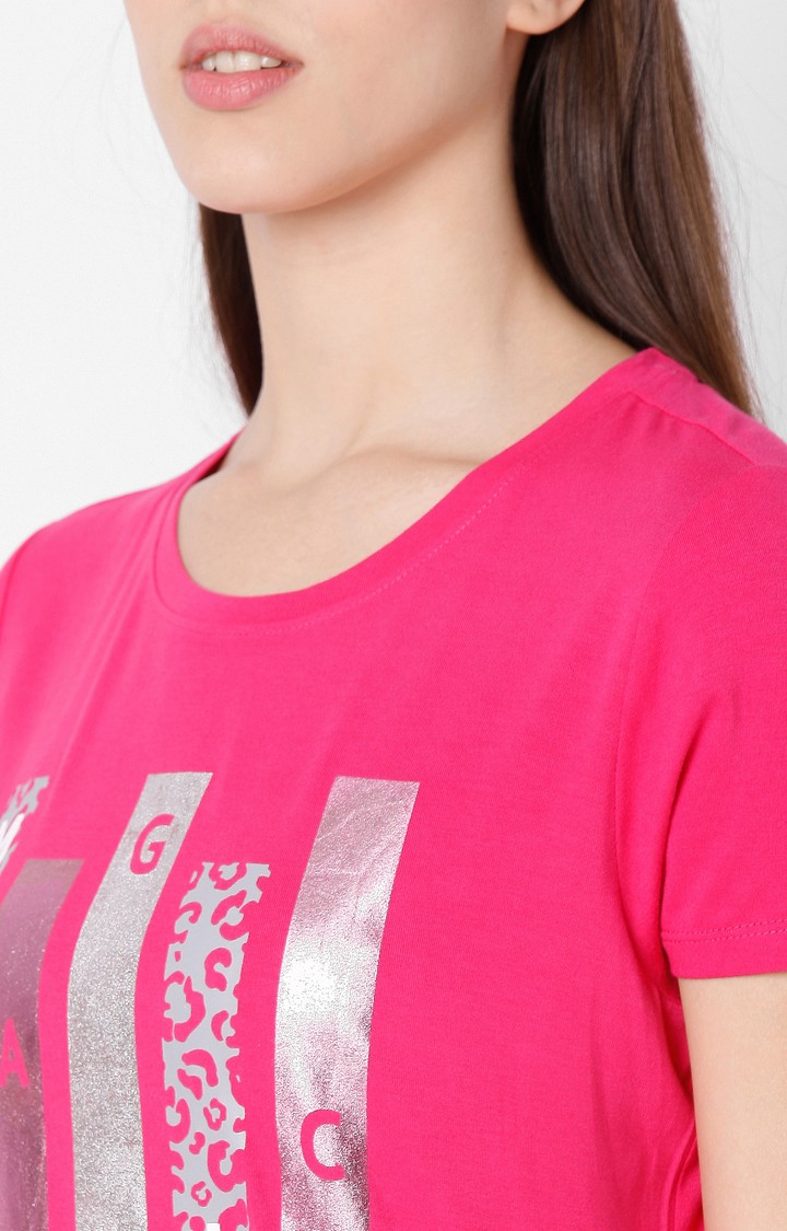 Spykar Pink Cotton Slim Fit T-Shirt For Women