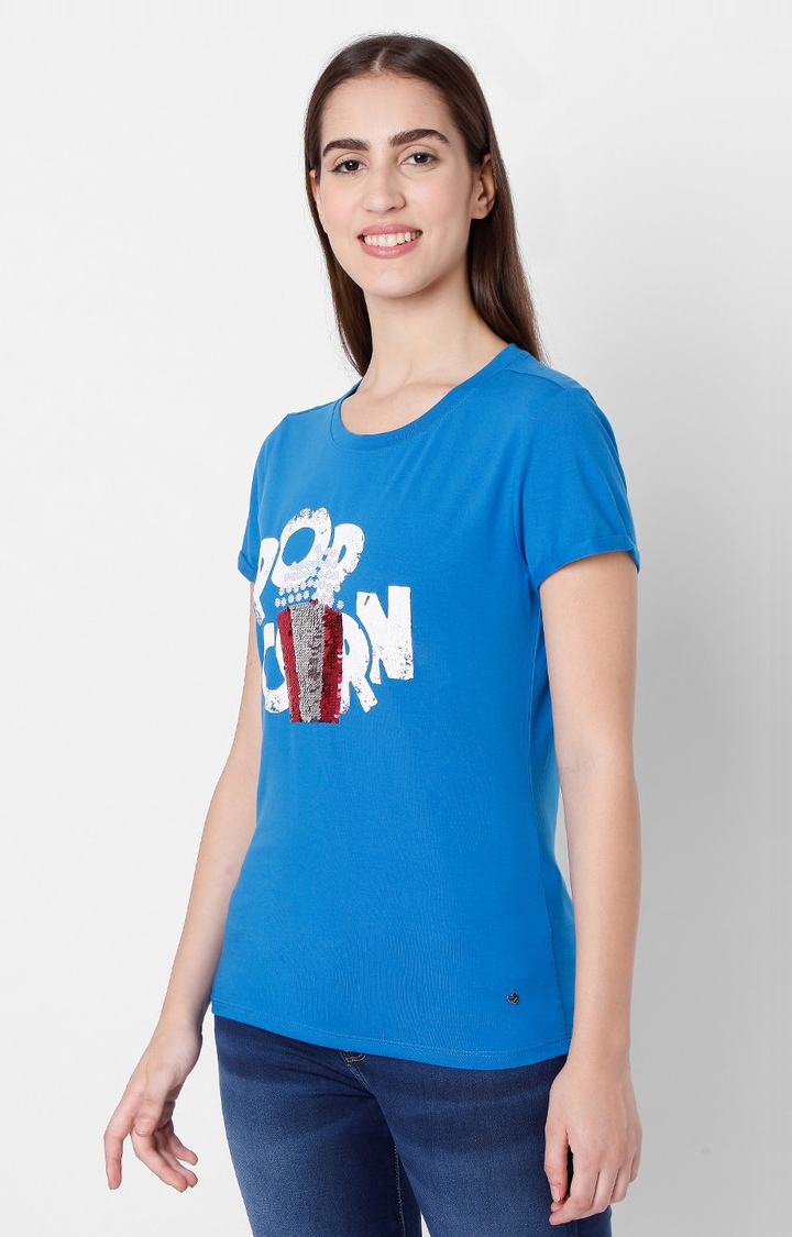 spykar | Spykar Blue Cotton Slim Fit T-Shirt For Women 2
