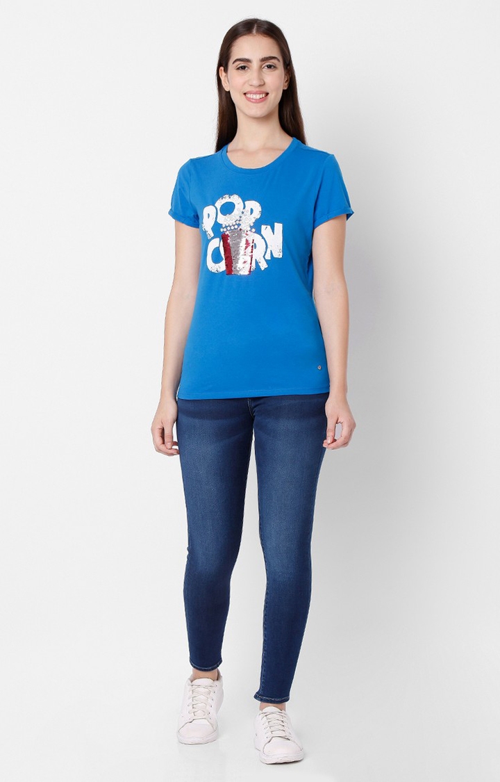 spykar | Spykar Blue Cotton Slim Fit T-Shirt For Women 1