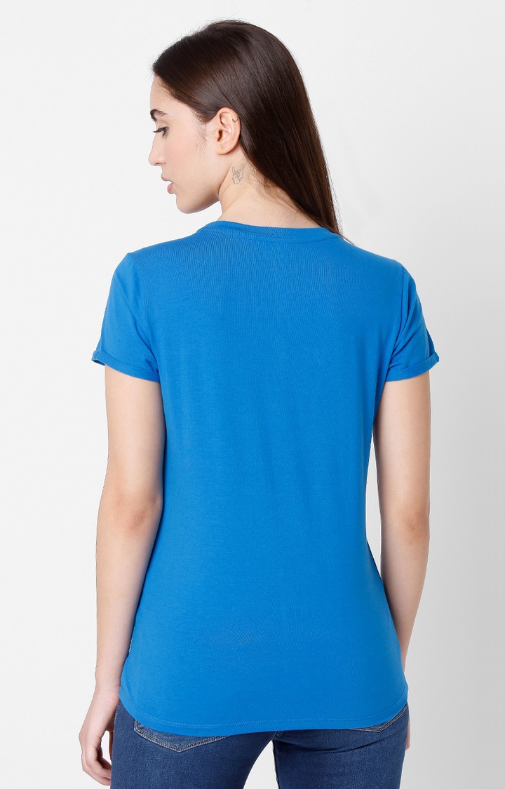 spykar | Spykar Blue Cotton Slim Fit T-Shirt For Women 4