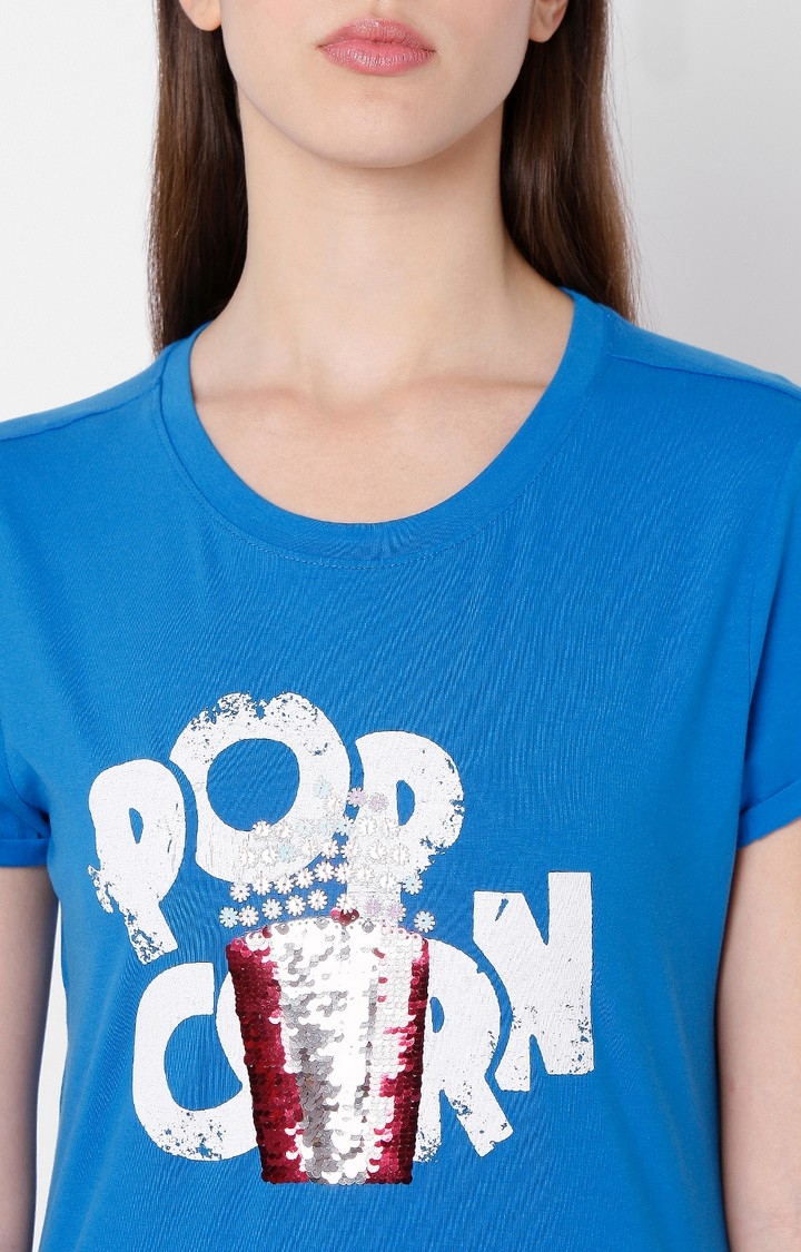 spykar | Spykar Blue Cotton Slim Fit T-Shirt For Women 5