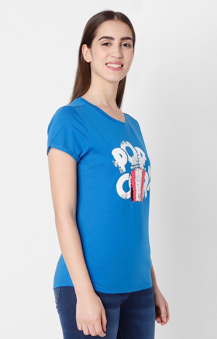 spykar | Spykar Blue Cotton Slim Fit T-Shirt For Women 3