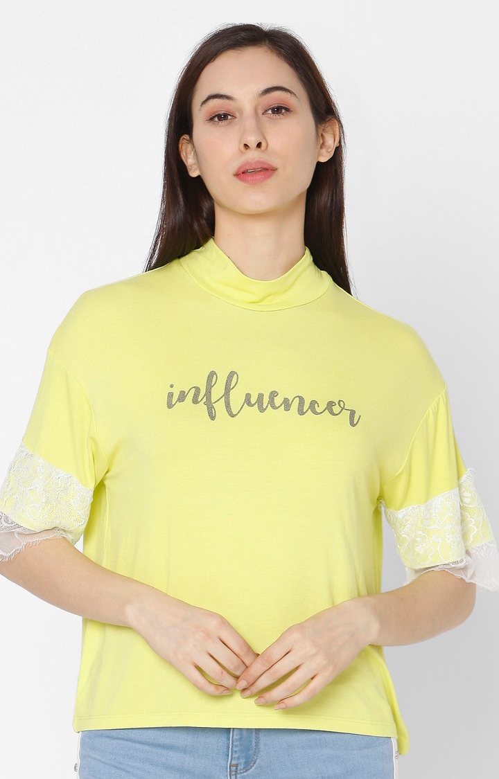 spykar | Spykar Yellow Cotton Slim Fit T-Shirt For Women 0