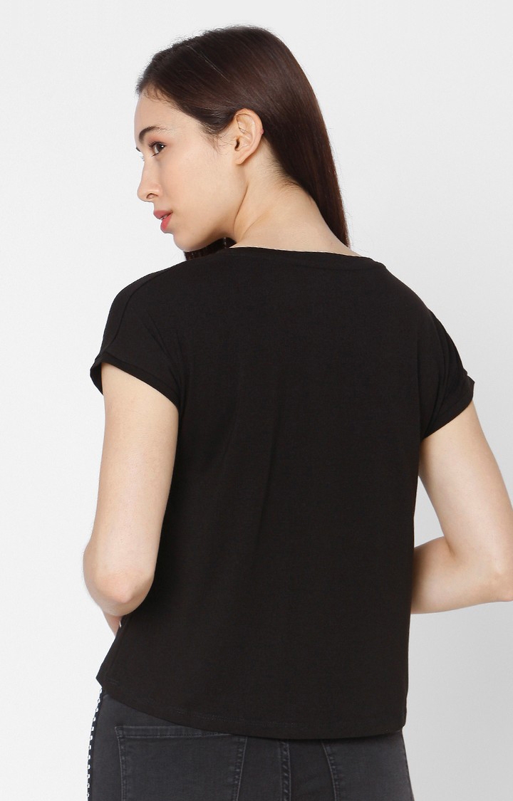 spykar | Spykar Black Cotton Slim Fit T-Shirt For Women 4