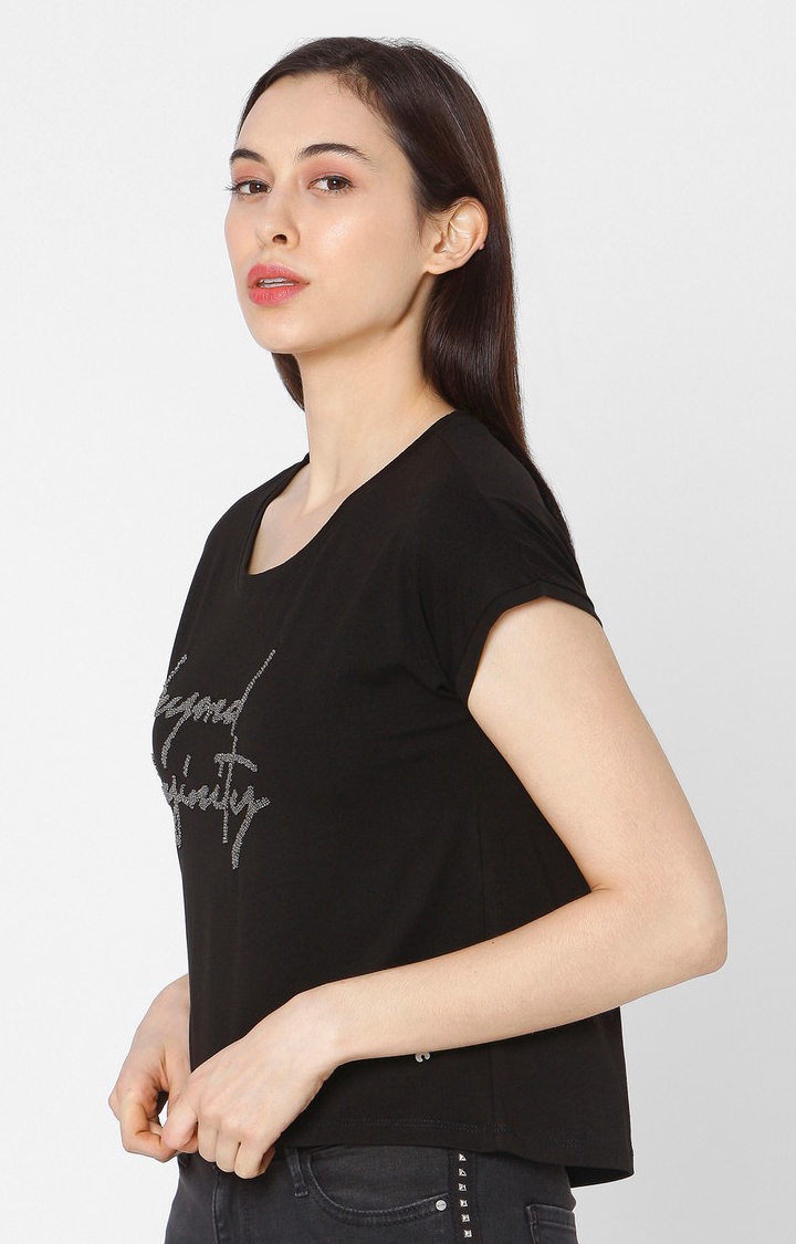 spykar | Spykar Black Cotton Slim Fit T-Shirt For Women 2