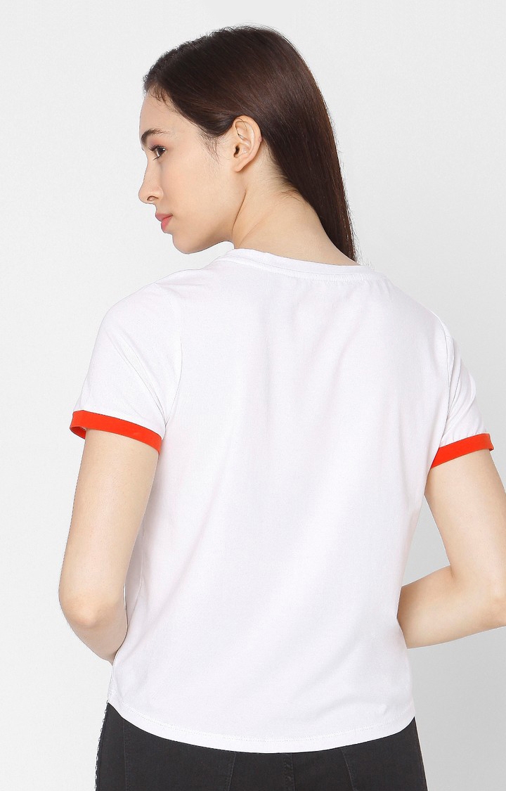 spykar | Spykar White Cotton Slim Fit T-Shirt For Women 4