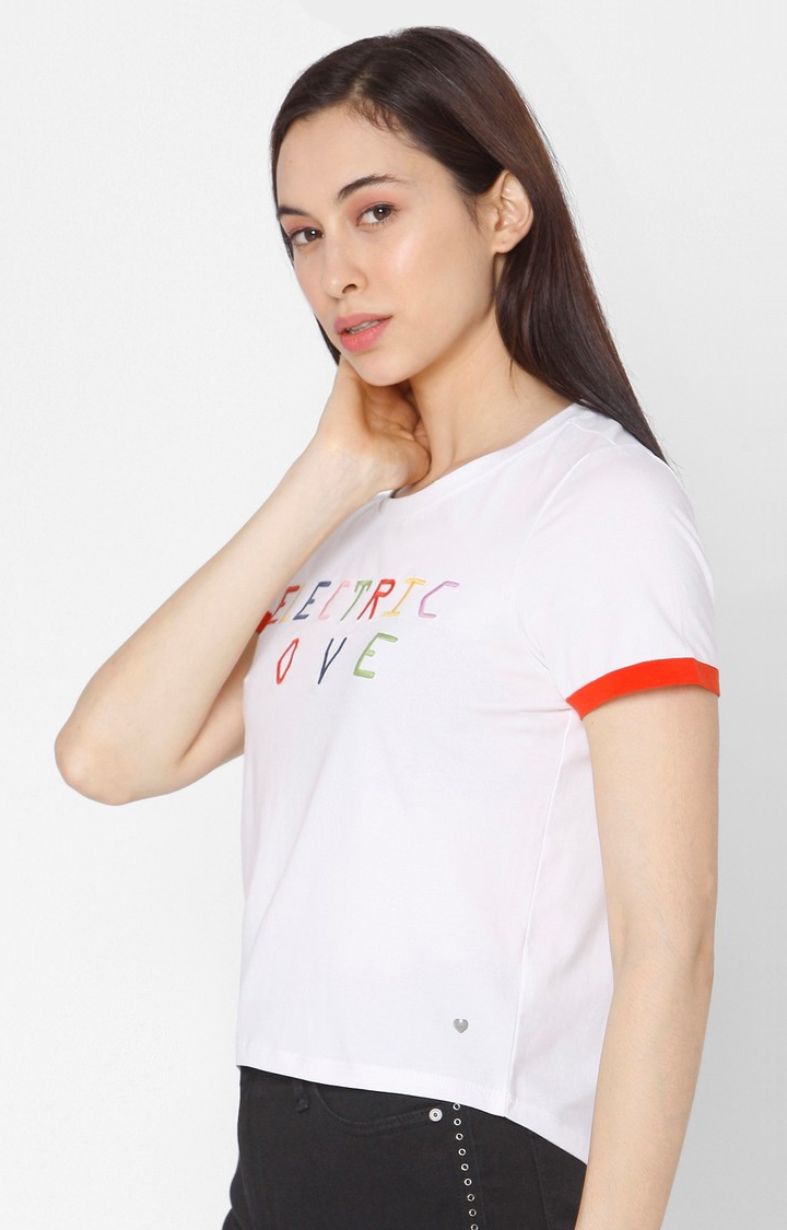 spykar | Spykar White Cotton Slim Fit T-Shirt For Women 2