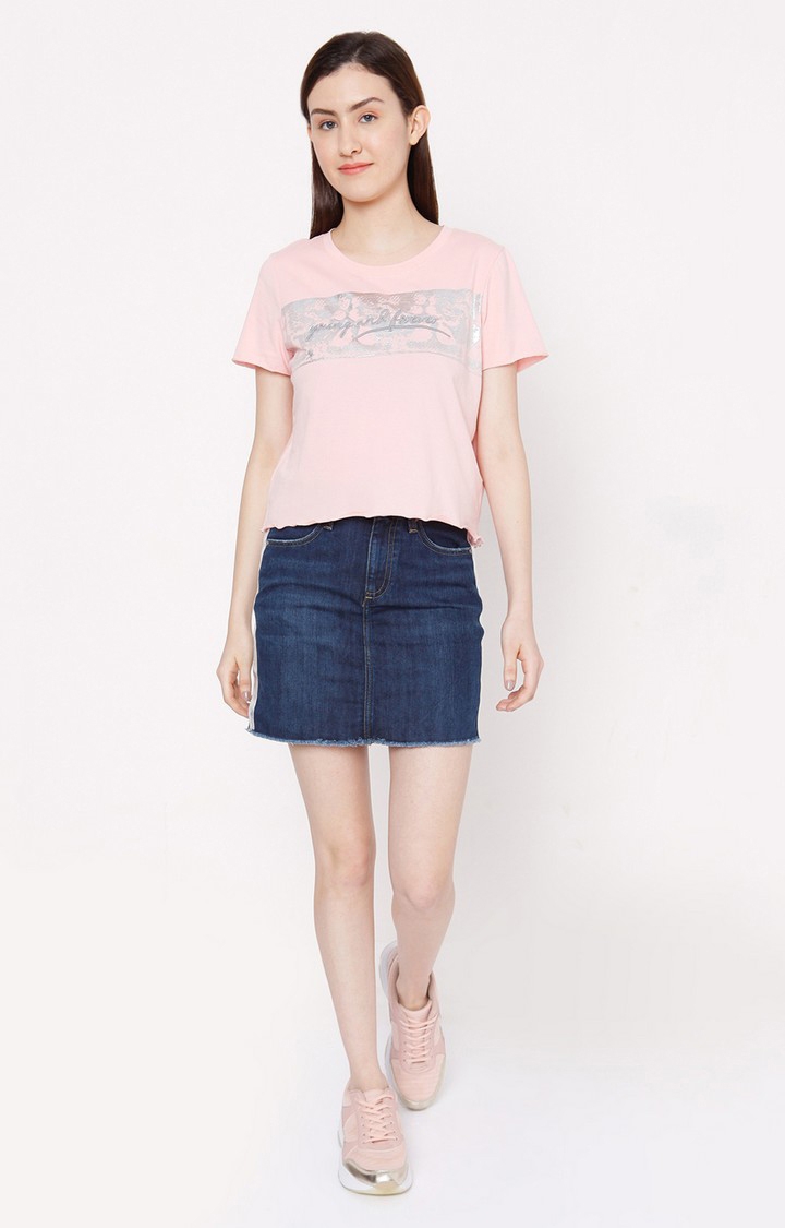 spykar | Spykar Pink Cotton Slim Fit T-Shirt For Women 1