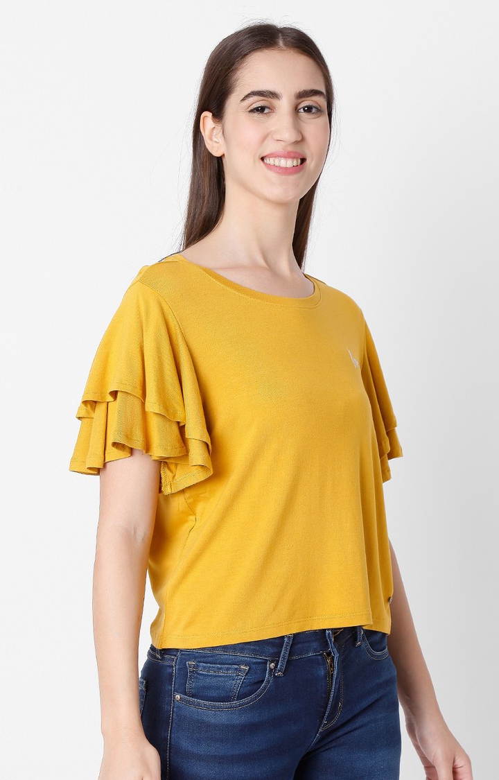 spykar | Spykar Yellow Cotton Slim Fit Top For Women 3