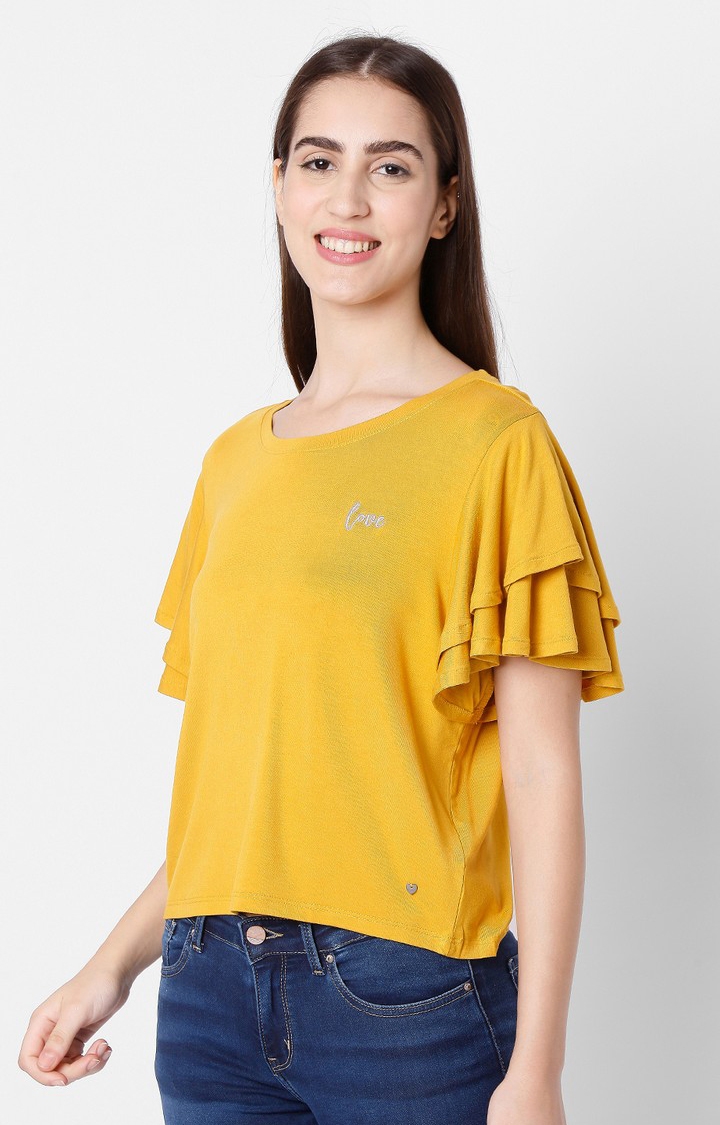 spykar | Spykar Yellow Cotton Slim Fit Top For Women 2