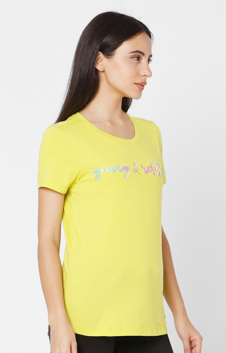 Spykar Yellow Cotton Slim Fit T-Shirt For Women